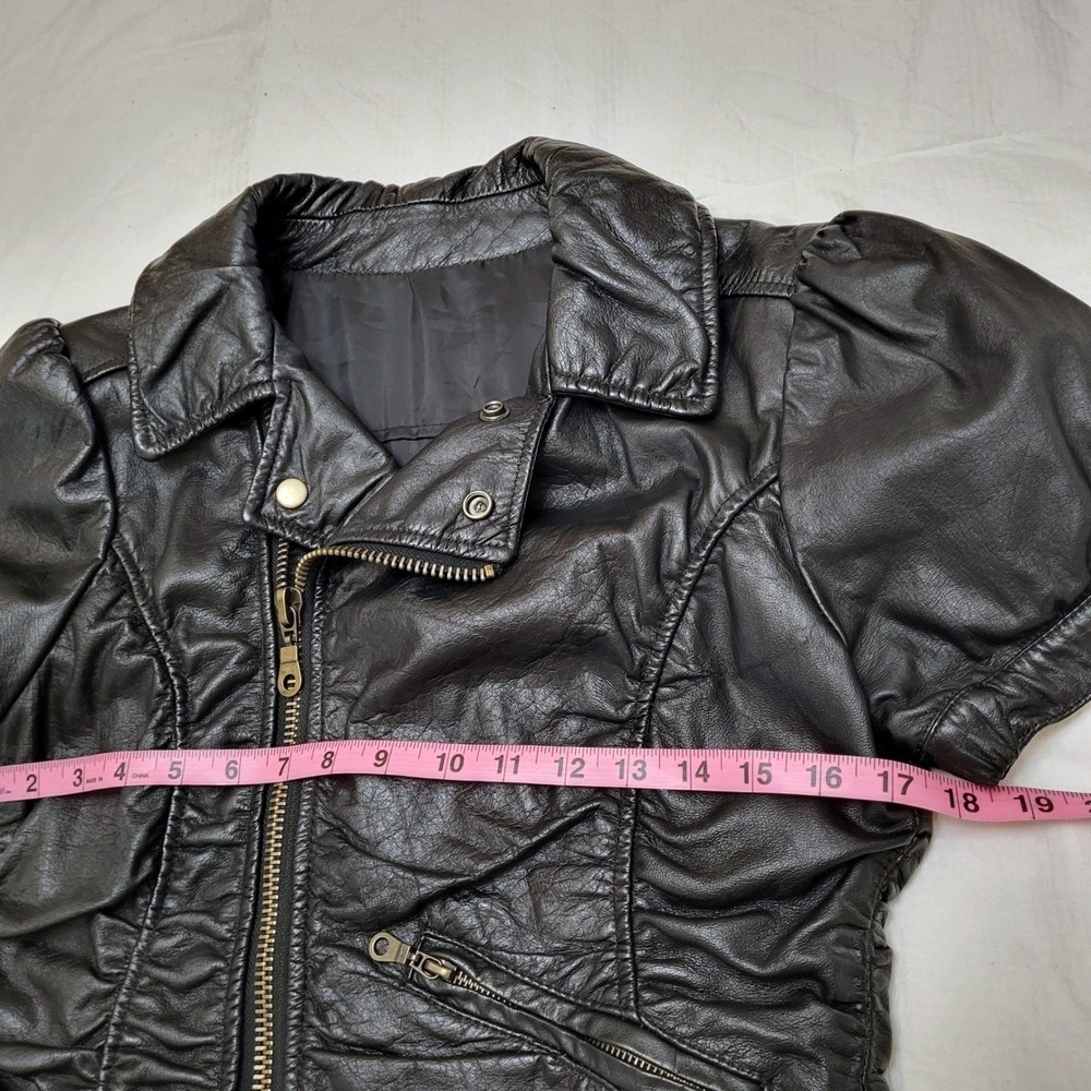 Nazly Villamizar Colombia Designer VTG Y2K Black Leather Moto Fitted Jacket M - Picture 8 of 11